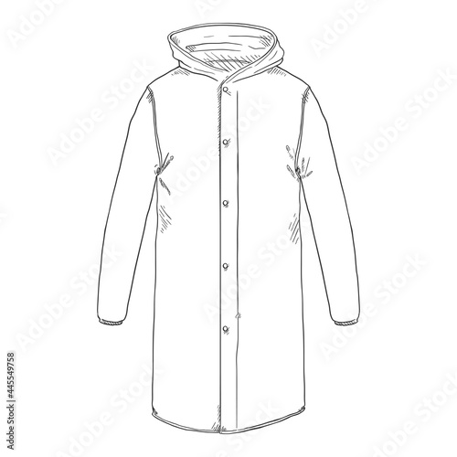 Sketch Raincoat with Butttons and Hood.