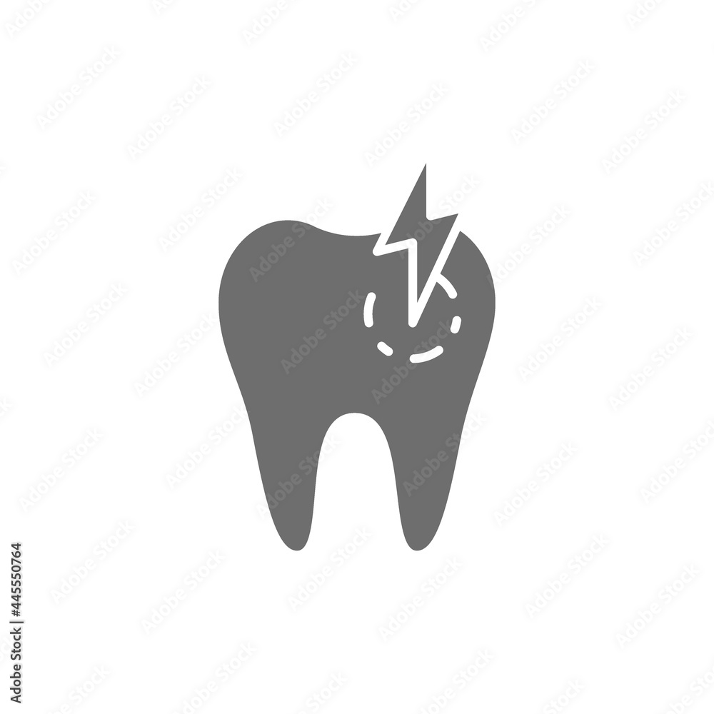 Obraz premium Tooth with caries, toothache, sick dental grey icon.