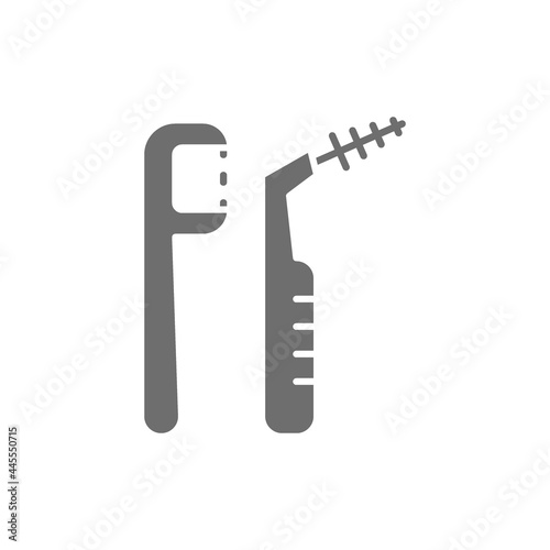 Flosser, dental floss grey icon. Isolated on white background