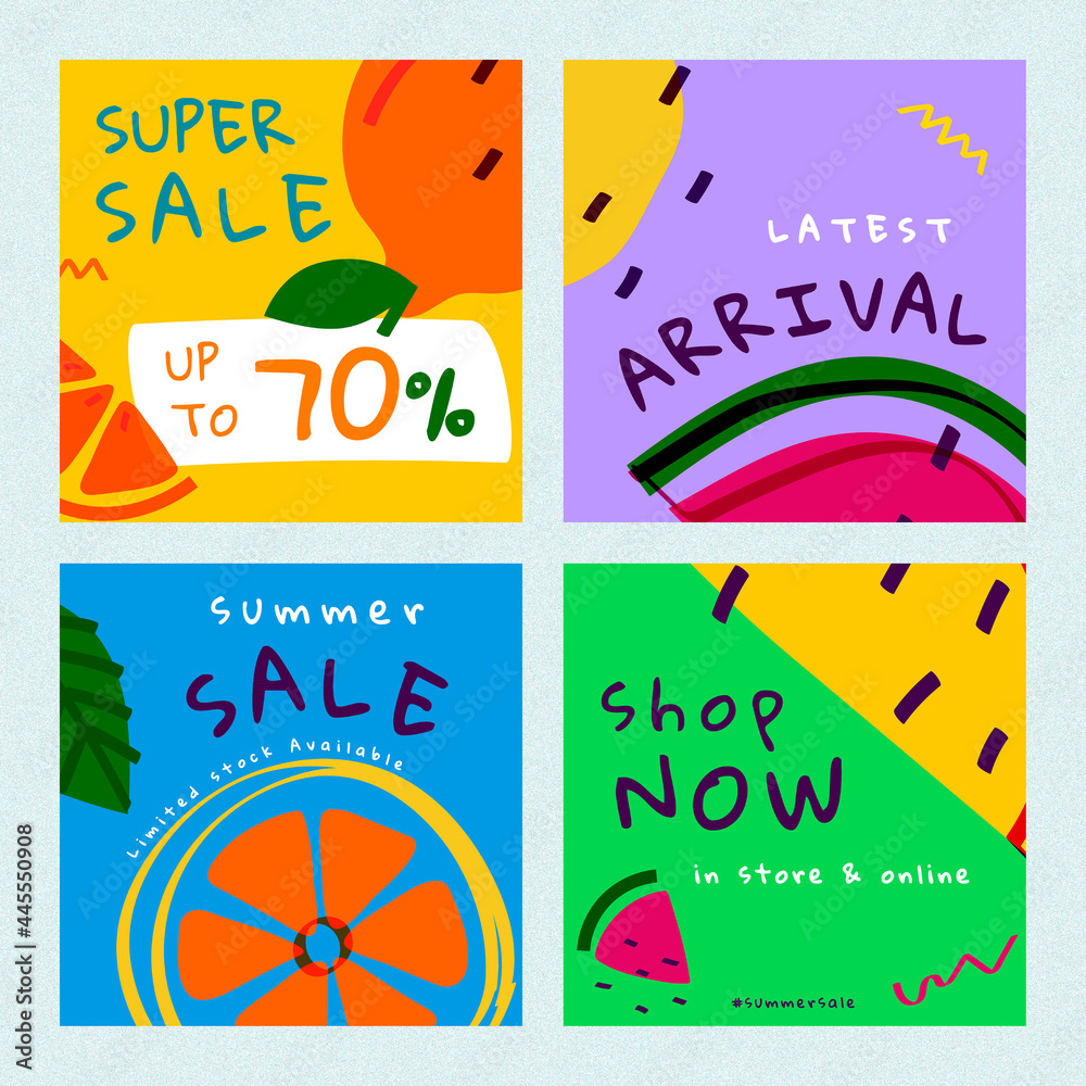 Super summer sale promotion template set vector