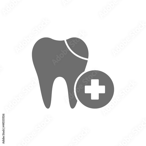 Vector dental filling, cured tooth grey icon.