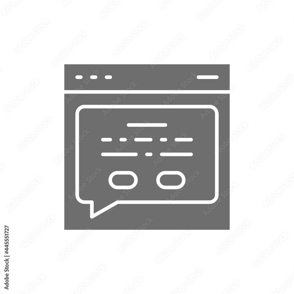 Web page with a message, feedback grey icon. Web page with a message, feedback grey icon.