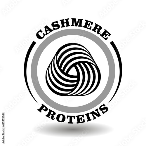 Creative round logo Cashmere proteins with triangle woolen clew icon in circle wool washing symbol, kerseymere contain cosmetic product label sign