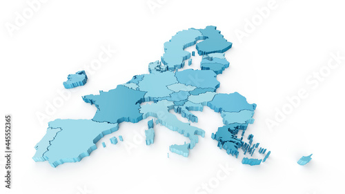 Light blue 3D map of the European Union on a white background.