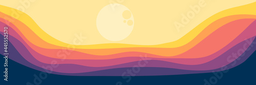 moonrise in mountain landscape vector illustration for web banner background, backdrop, wallpaper, and blog banner