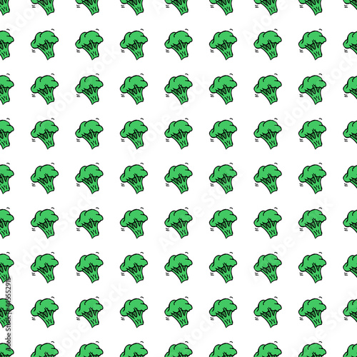 Seamless broccoli pattern. Doodle green broccoli icons on white background. Vintage broccoli pattern  sweet elements background for your project  menu  cafe shop. 