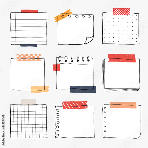 Blank reminder paper notes vector set