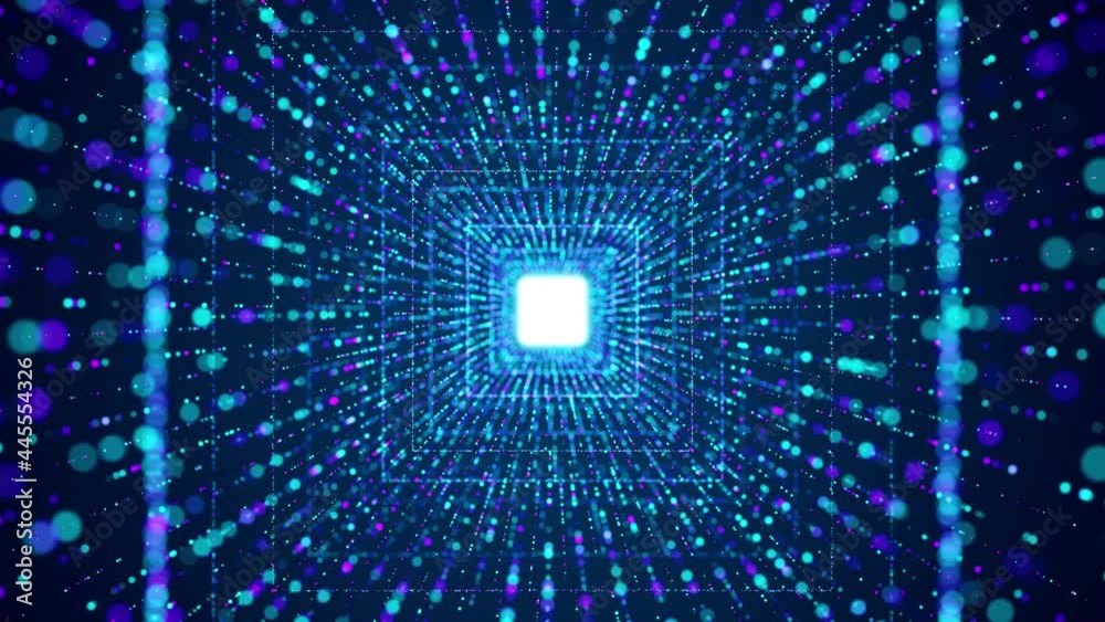 Abstract Futuristic Blue And Purple Infinite Square Tunnel Shine Glitter Sparkle Particles Seamless Loop Background Animation