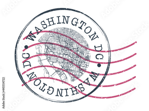 Washington, DC, USA Stamp Map Postal. Silhouette Seal Roads and Streets. Passport Round Design. Vector Icon. Design Retro Travel National Symbol.