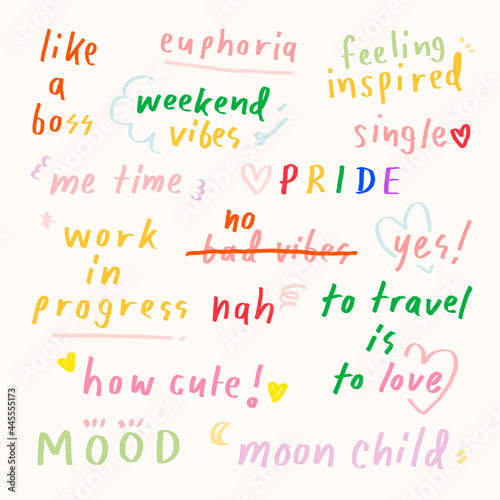 Cute pastel doodle typography set on a beige background vector