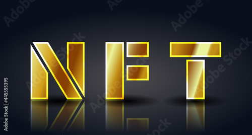 NFT Non-Fungible token, golden letters. Crypto art