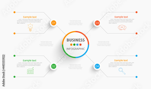Business infographic template with 4 options, steps or processes. Can be used for workflow layout, diagram, annual report, web design 
