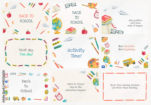 Editable eduction banner template vector set for back to school illustration