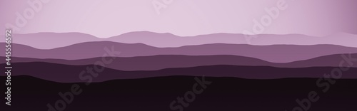 modern pink panoramic picture of hills peaks in the haze computer graphic texture or background illustration