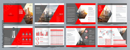 Corporate business presentation guide brochure template, Annual report, 16 page minimalist flat geometric business brochure design template, A4 size.
