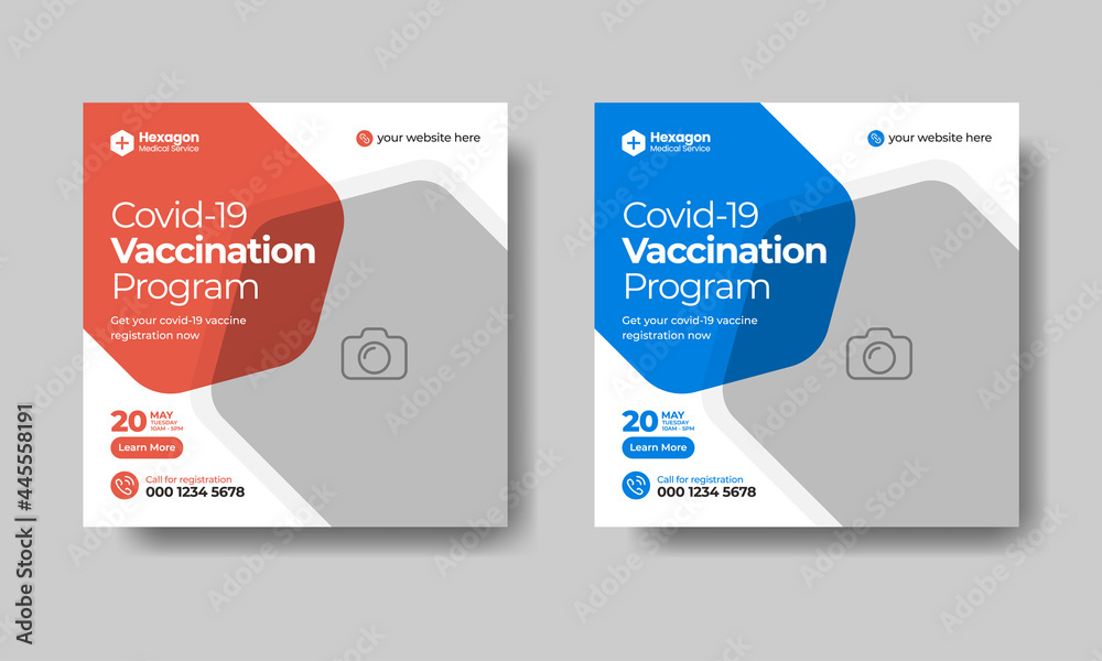 Covid-19 vaccination program social media post and web ad banner template design , suitable for marketing promotion , testing and vaccination program editable square flyer Covid-19 vaccination program social media post and web ad banner template design , suitable for marketing promotion , testing and vaccination program editable square flyer
