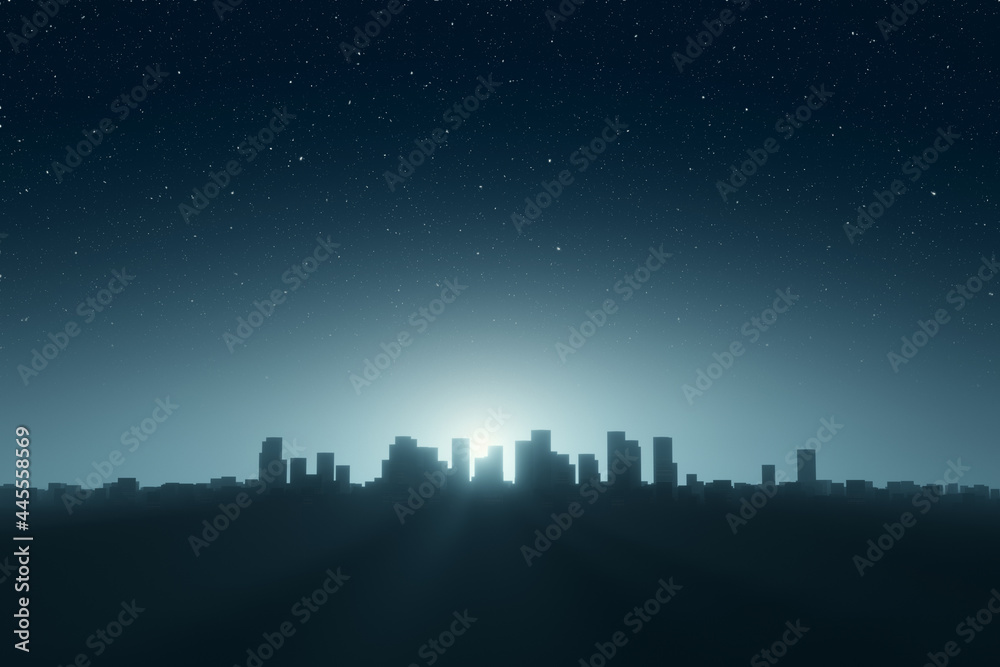 modern city skyline at night with stars modern city skyline at night with stars