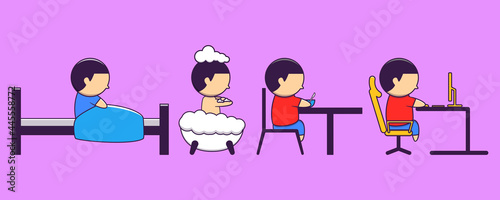 Illustration of activities every morning while working from home