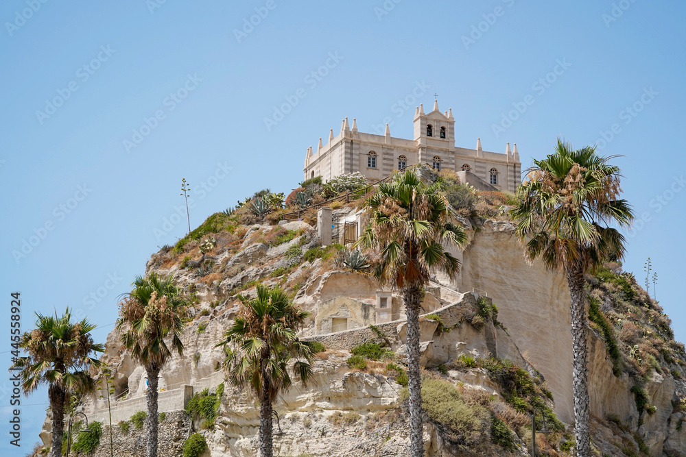 Sanctuary of Santa Maria dell Isola on top of the rock in Tropea, Calabria, Italy