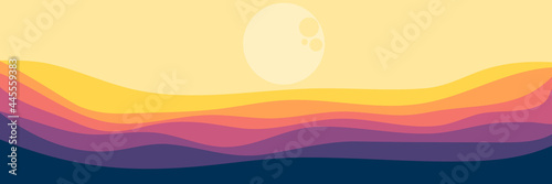 moonrise in mountain landscape vector illustration for web banner background, backdrop, wallpaper, and blog banner