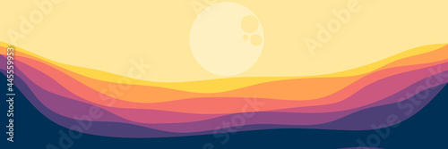 moonrise in mountain landscape vector illustration for web banner background, backdrop, wallpaper, and blog banner