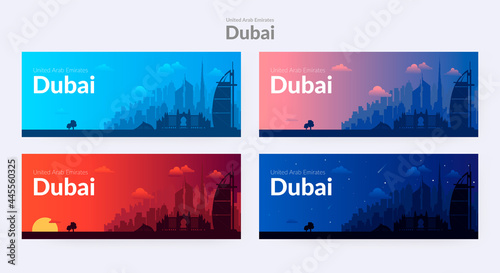 Set of Dubai, UAE famous city scape backgrounds.