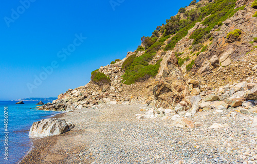 Natural coastal landscapes on Kos Island Greece mountains cliffs rocks.