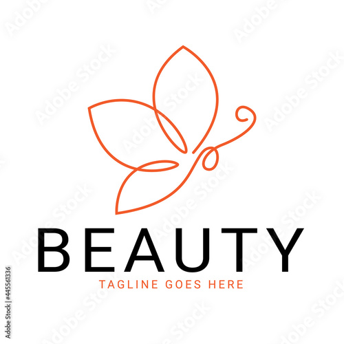 Butterfly beauty cosmetic and lotus line art logo template vector illustration icon element