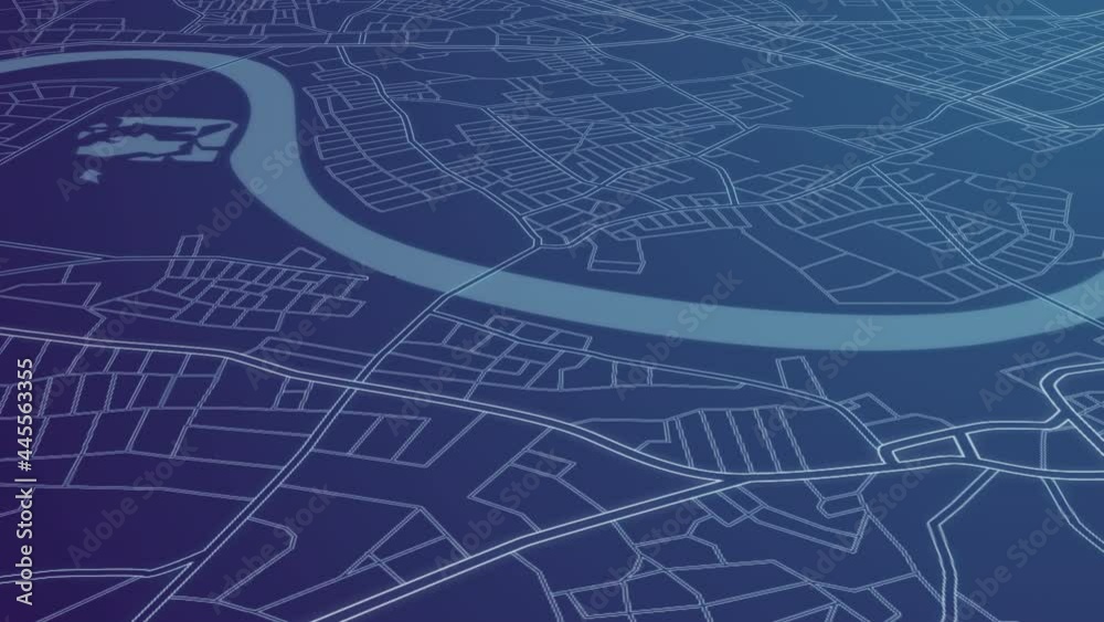 animation of city grid map. Aerial top view, gps map navigator system. city streets, searching direction, track or address. mapping technology and locate position high tech motion background