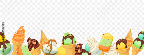 Colourful ice creams on transparent background.