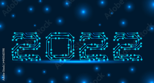 Happy New Year 2022, circuit pattern, futuristic poster