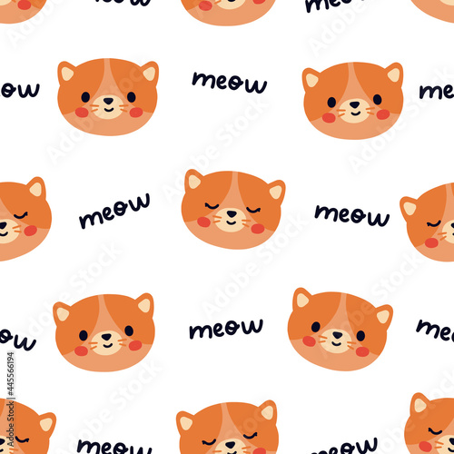 seamless pattern with cat faces on a white background