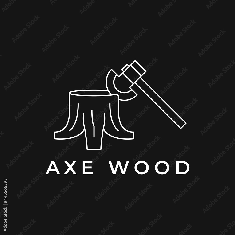 Lumberjack axe sticking in wood isolated on vector object black ...