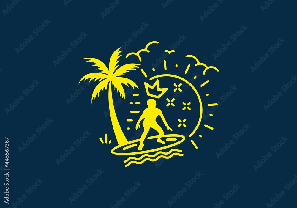 Naklejka premium Yellow color of king surfer line art