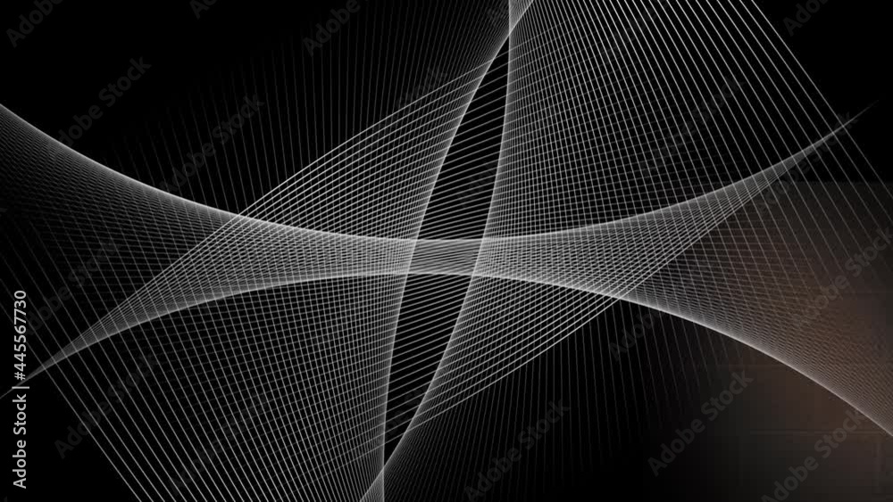 Animation of intersecting curved white parallel lines moving on black background