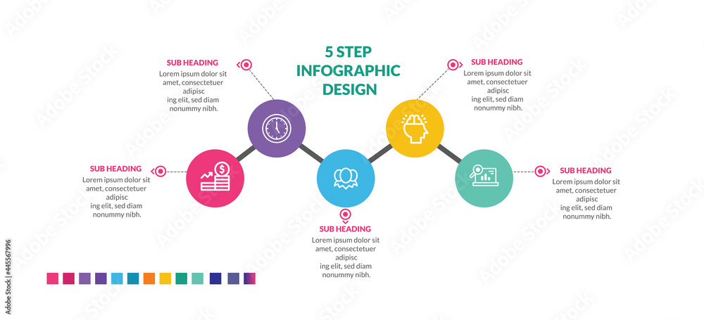 Fototapeta premium Infographics design template, 3D Business concept with 5 steps or options, can be used for workflow layout, diagram, annual report, web design.Creative banner, label vector.
