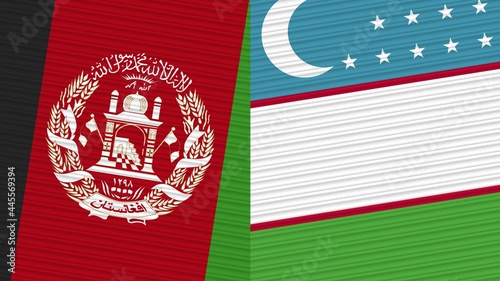 Uzbekistan and Afghanistan Two Half Flags Together Fabric Texture Illustration
