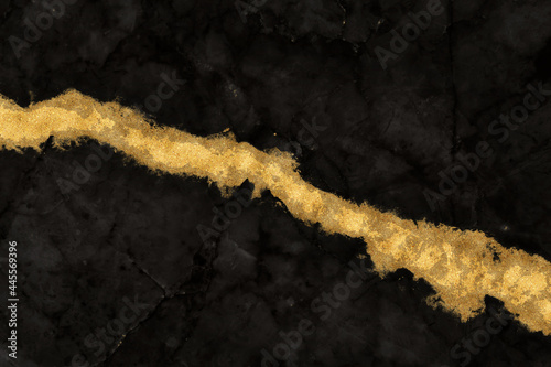 Black  marble stone natural pattern texture with gold line background