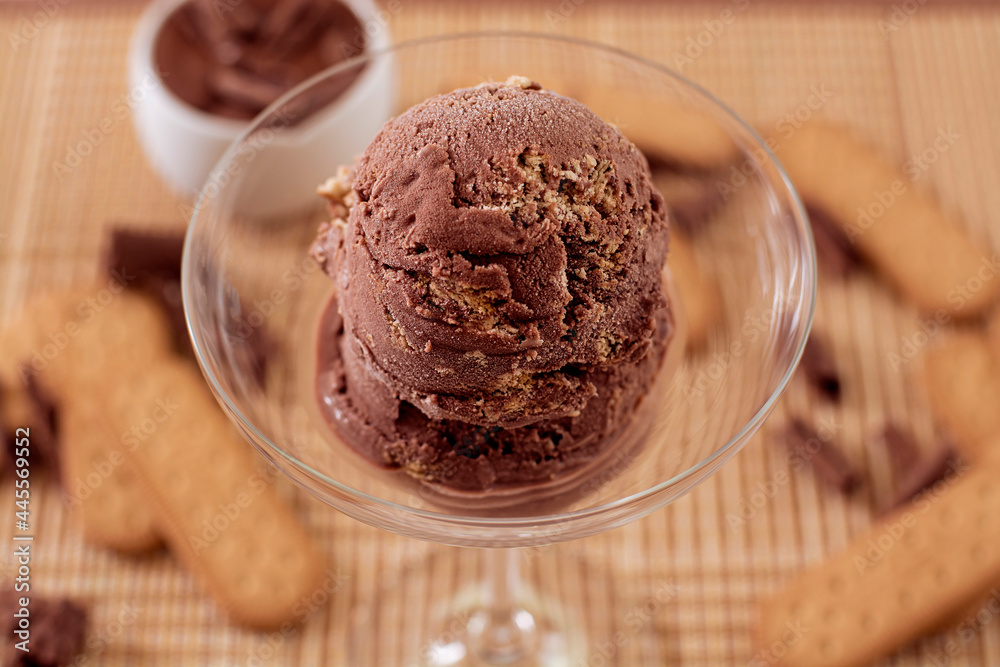 Brazilian ice cream with Italian straw flavor in a bowl with ingredients in the decoration Brazilian ice cream with Italian straw flavor in a bowl with ingredients in the decoration