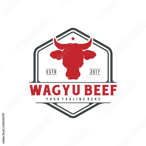 Bull Cow Buffalo Head for Beef Wagyu Vintage Emblem Logo Design Vector Image