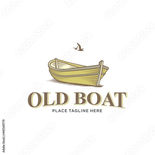 Canoe Row Boat Wooden Logo Design Vector Image