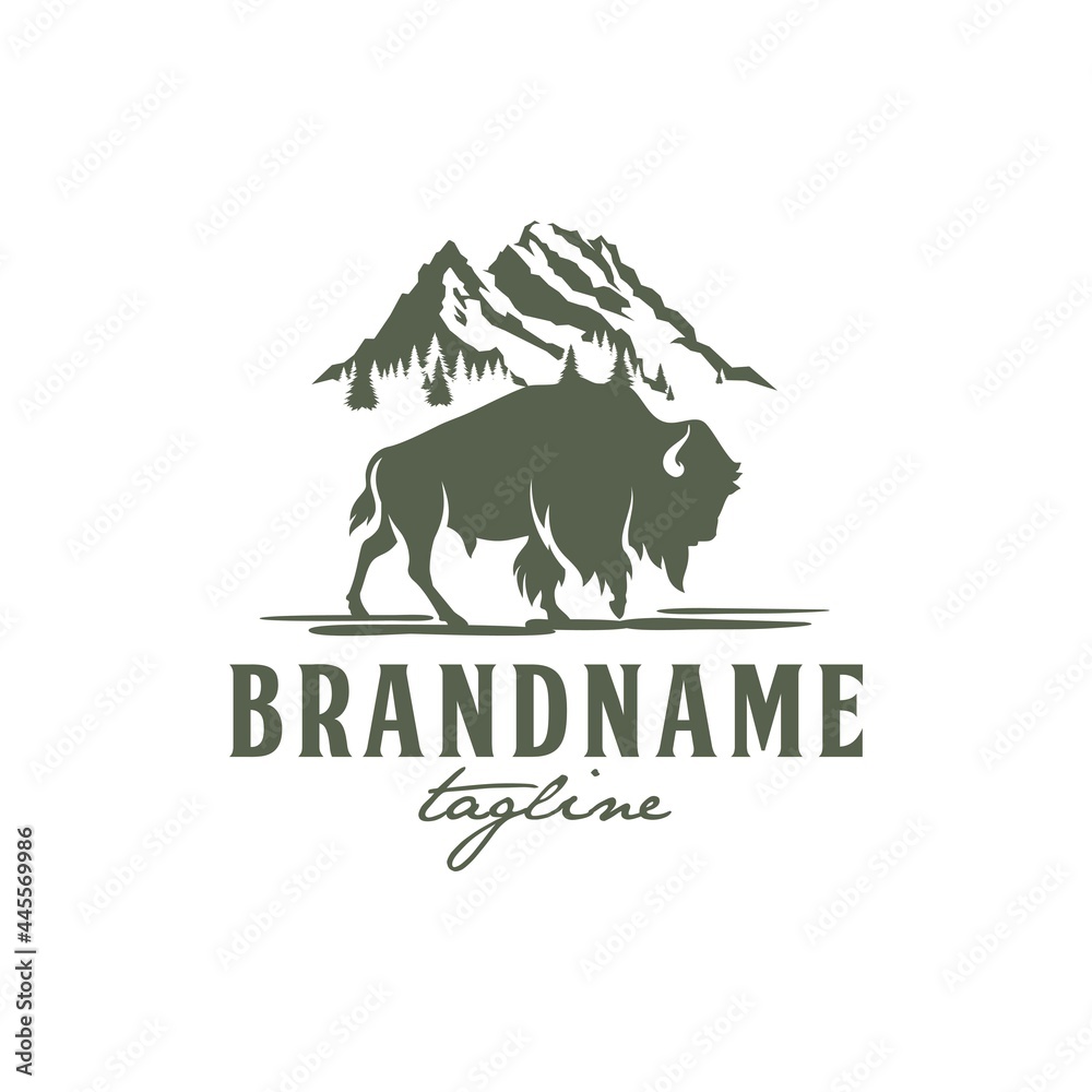 Obraz premium Bison and Rocky Mountain Logo Design Vector Image