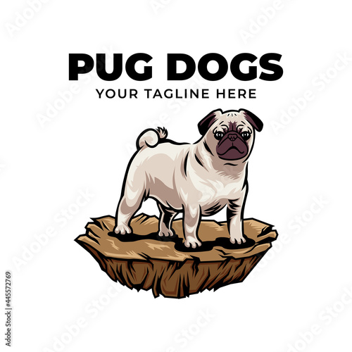Cool pug dog concept logo vector icon illustration isolated on white background 