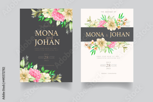 Wedding invitation card with flowers and leaves 