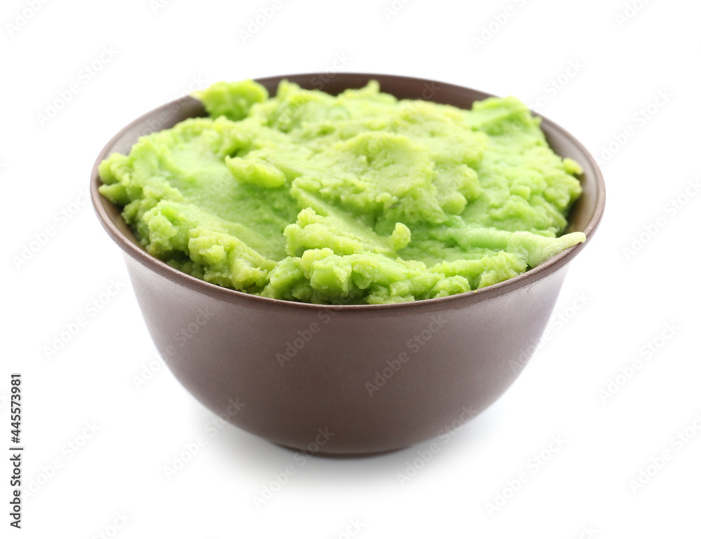 Bowl with tasty guacamole on white background Bowl with tasty guacamole on white background