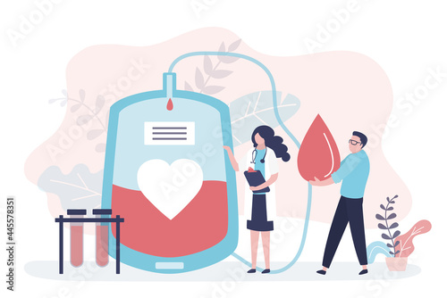 Volunteer goes to donate plasma to nurse. Concept of blood bank, charity and hematology