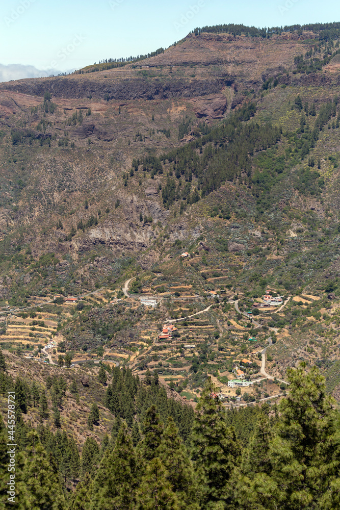 A mountain village in Gran Canaria view from the rocks of Roque Nublo