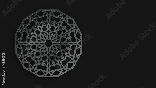 Circular islamic pattern on dark background. Seamless loop 4k. Geometric ramadan background.