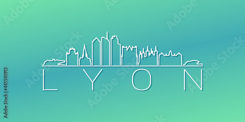 Lyon, France Skyline Linear Design. Flat City Illustration Minimal Clip Art. Background Gradient Travel Vector Icon.