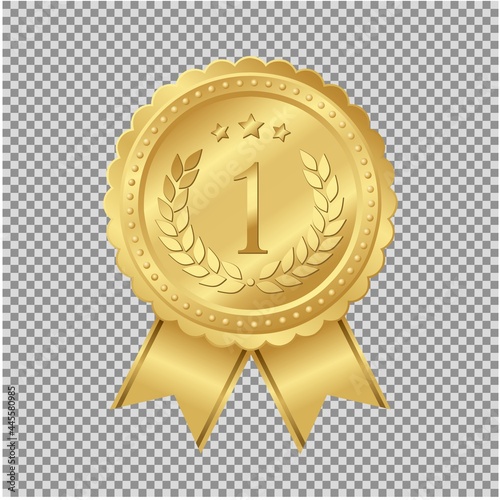 Gold stamp with ribbon isolated on a transparent background. Luxury seal. Vector design elements